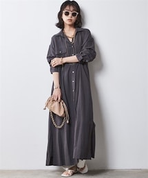 CHIC STYLE | 大きいサイズ レーヨン麻マキシシャツワンピース シックスタイル(ワンピース)