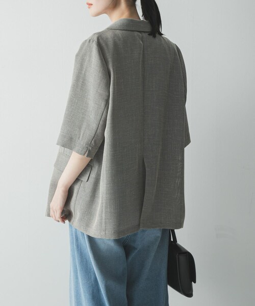 URBAN RESEARCH(アーバンリサーチ)の「シアーメッシュハーフスリーブジャケット(テーラードジャケット・レディース・BEIGE/D.NAVY・Free)」の7枚目の写真