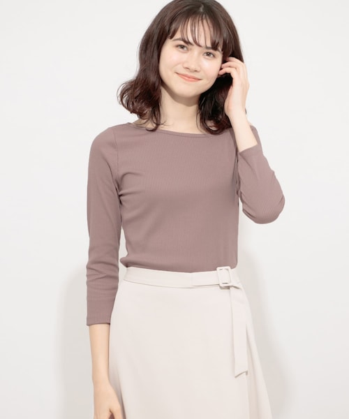 SENSE OF PLACE by URBAN RESEARCH（センスオブプレイスバイアーバンリサーチ）の「アシメネックリブトップ(7分袖)（Tシャツ/カットソー・レディース・BLACK/GREIGE/DUSTY PINK・FREE）」の3枚目の写真