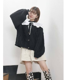 merry jenny | lace collarケーブルニットカーディガン(カーディガン/ボレロ)