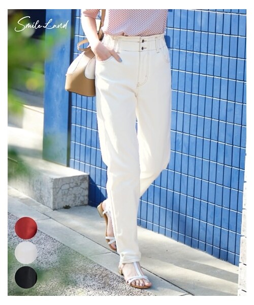 nissen（ニッセン）の「大きいサイズ プチハイウエストギャザーデザインストレッチテーパードパンツ（ゆったりヒップ）（パンツ・レディース・トマトレッド/オフホワイト/黒・L/LL/3L/4L/5L/6L/8L/10L）」の8枚目の写真