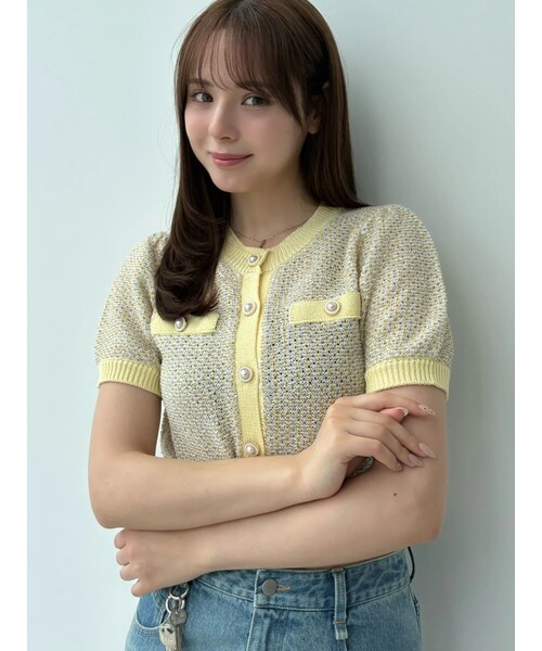 CALNAMUR（カルナムール）の「ツイードライクカーディガン（カーディガン/ボレロ・レディース・レッド/ピンク/イエロー/ネイビー・F）」の8枚目の写真