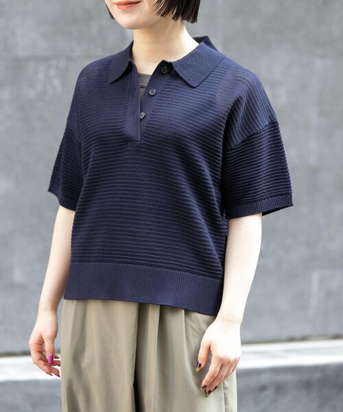 URBAN RESEARCH DOORS(アーバンリサーチドアーズ)の「FORK&SPOON 透かし編みニットポロ(ポロシャツ・レディース・IVORY/NAVY/ORANGERED・1)」の16枚目の写真