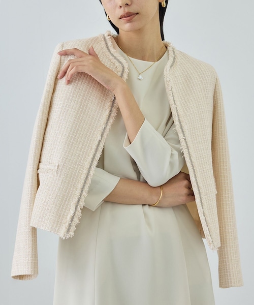 ROPE'（ロペ）の「ミックスツイードノーカラージャケット/26SS（ノーカラージャケット・レディース・ブラック系/オフホワイト/ネイビー・36/38/40）」の7枚目の写真