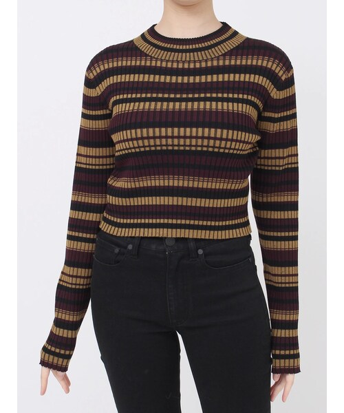 MURUA（ムルーア）の「クロップドリブニット（ニット/セーター・レディース・ホワイト/ブラック/ブルー/ミックス/ダークミックス・F）」の7枚目の写真