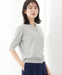 7days Life Styling | スキッパーネック綿混ニットカーディガン（接触冷感・毛玉になりにくい・UVカット）(ニット/セーター)