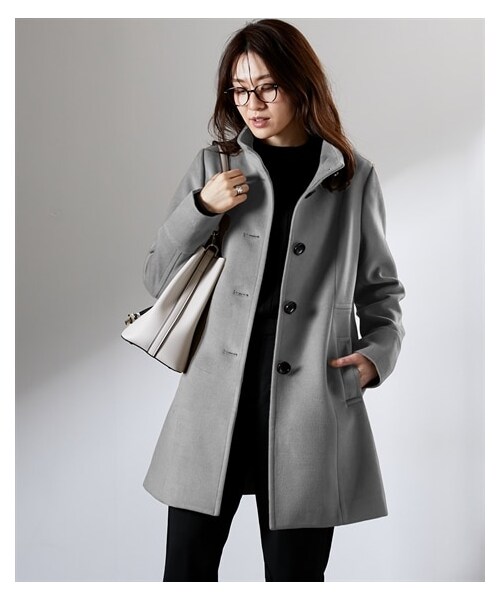 nissen（ニッセン）の「配色ボタンスタンドカラーコート<大きいサイズ