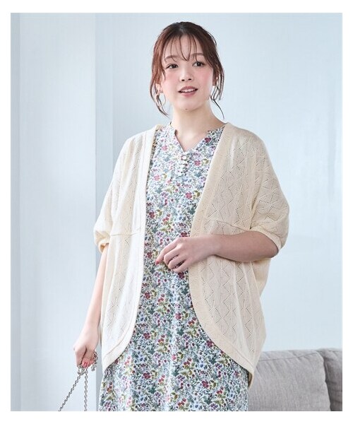 nissen（ニッセン）の「＜大きいサイズ＞ゆったりドルマンカーディガン（カーディガン/ボレロ・レディース・チャコール/オフホワイト/ピスタチオ・L/LL/3L/4L/5L/6L/8L/10L）」の10枚目の写真