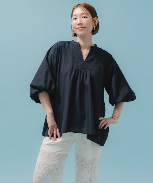 URBAN RESEARCH ROSSO（アーバンリサーチロッソ）の「『UR TECH』F by ROSSO　イージーリネンボリュームブラウス（シャツ/ブラウス・レディース・PINK/GRAY/MINT/NAVY/BLUE ST・FREE）」の3枚目の写真