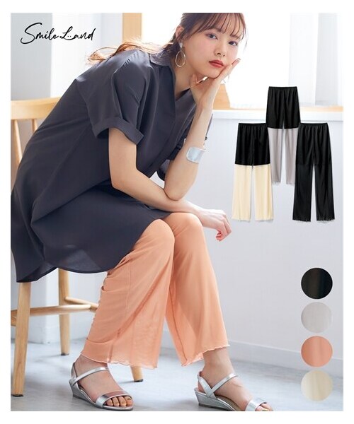 nissen（ニッセン）の「シアーレギンスパンツ（パンツ・レディース・黒/ライトグレー/ピーチピンク/オフホワイト・L/LL/3L/4L/5L/6L/8L/10L）」の2枚目の写真