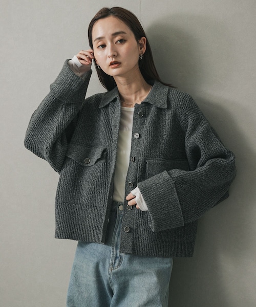 SENSE OF PLACE by URBAN RESEARCH(センスオブプレイスバイアーバンリサーチ)の「ニットショートジャケット(テーラードジャケット・レディース・BROWN/Y.BEIGE/CHARCOAL・one)」の5枚目の写真