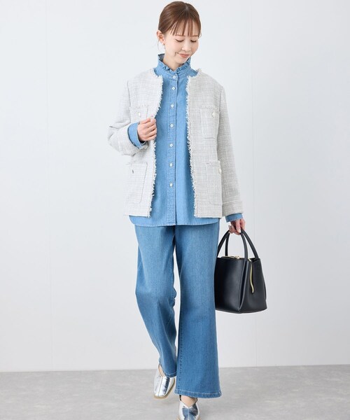 ROPE' PICNIC（ロペピクニック）の「セレモニー・通勤対応/ツイードジャケット/リンクコーデ（ノーカラージャケット・レディース・ブラック系/ライトグレー/オフホワイト/ネイビー・36/38）」の18枚目の写真