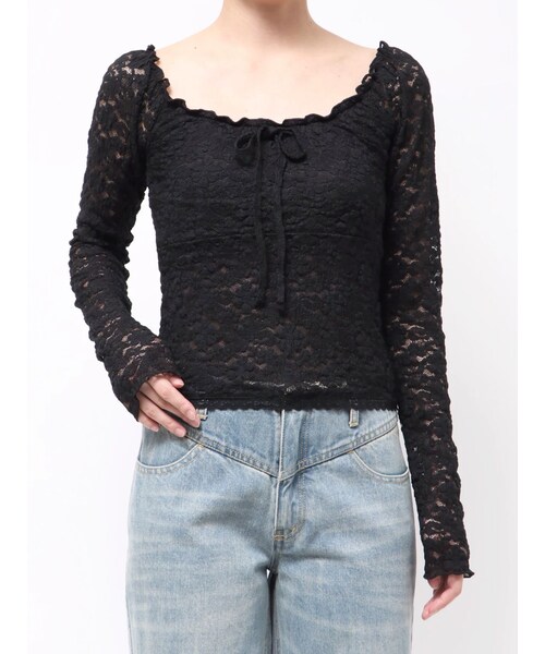 CALNAMUR（カルナムール）の「ピーチレースパットイントップス（Tシャツ/カットソー・レディース・オフホワイト/ブラック/イエロー・F）」の4枚目の写真