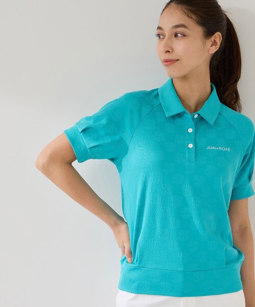 ROPE'（ロペ）の「ジャガードタックスリーブ半袖ポロ/UV・吸水（ポロシャツ・レディース・ブラック/ホワイト/ターコイズ/イエロー・L/M/S）」の9枚目の写真