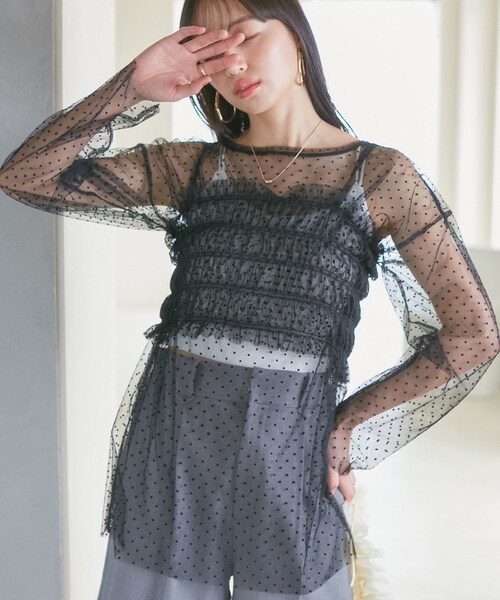 VIS(ビス)の「【SET】チュールレイヤードカットソー&ビスチェキャミソール(Tシャツ/カットソー・レディース・ブラック/ブラック系/グレー/キナリ・F)」の13枚目の写真