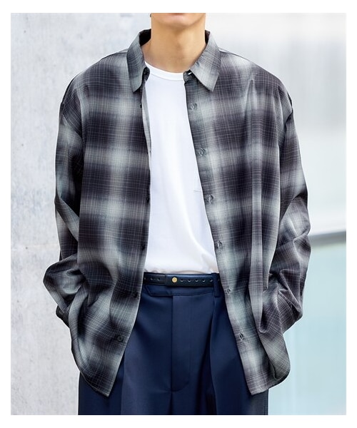 nissen（ニッセン）の「オーバーサイズシアーチェック長袖シャツ【大きいサイズ有】（シャツ/ブラウス・メンズ・グレー系/黒系・M/L/LL/3L/4L/5L/6L/8L/10L）」の6枚目の写真