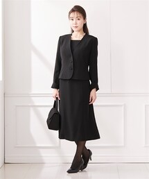 nissen | 【大きい胸専用】【喪服・礼服・フォーマル】洗える防しわノーカラーアンサンブル（ノーカラージャケット＋前開きジャケットドッキングワンピース）（オールシーズン対応）(スーツセット)