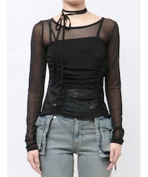 EMODA | CHOKER RIBBON SHEER TOP(Tシャツ/カットソー)