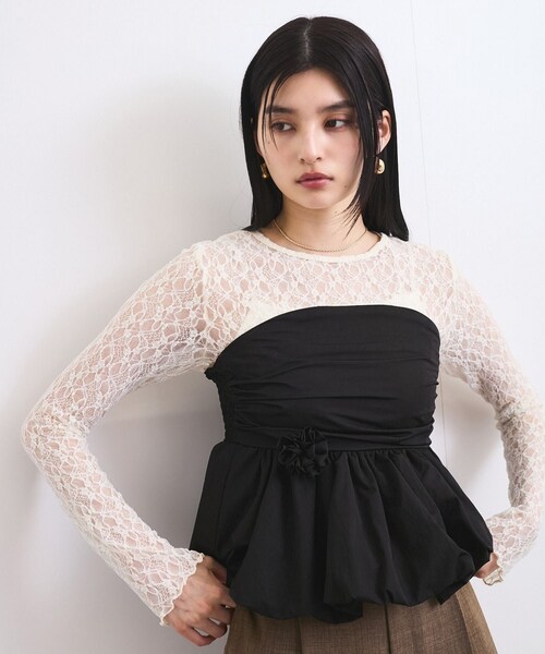 VIS(ビス)の「コサージュ付きバルーンナイロンビスチェ(その他トップス・レディース・ブラック/キナリ・F)」の5枚目の写真