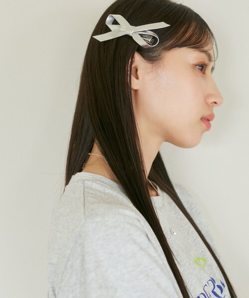 VIS（ビス）の「【2個SET】メタリックリボンへアピン（ヘアピン・レディース・ブラック/シルバー・F）」の18枚目の写真