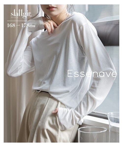 nissen（ニッセン）の「高身長　スラブシアートップス（トールサイズ）Essenave（Tシャツ/カットソー・レディース・オフホワイト/黒/ライトグレー/モカ・MTT/LTT/LLTT/3LTT/4LTT/5LTT）」の5枚目の写真