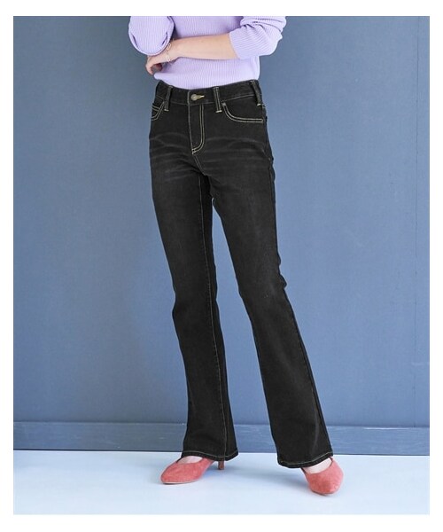 nissen（ニッセン）の「大きいサイズ 【23年モデル】すごのびストレッチデニムブーツカットパンツ（選べる太もも）（選べる３レングス）（デニムパンツ・レディース・ウオッシュドブルー/ブラック/ネイビー/ユーズドブルー/ブルー/ホワイトデニム/インディゴネイビー・73/76/80/84/88/92/96/98/106/114/122/130/138/146/154）」の17枚目の写真