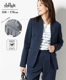 slattgir | 高身長 ストレッチきれい見えノーカラージャケット(トールサイズ)(ノーカラージャケット)