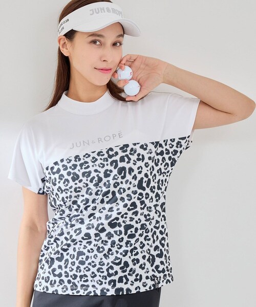 ROPE'(ロペ)の「【UV CARE】【吸水速乾】【ストレッチ】バイカラーモックプルオーバー(Tシャツ/カットソー・レディース・ブラック/ホワイト系・L/M/S)」の5枚目の写真