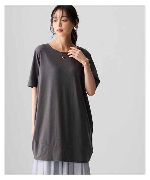 nissen（ニッセン）の「吸水速乾コクーンゆるシルエットカットソーチュニック（選べる3袖丈）（チュニック・レディース・黒/チャコールグレー/セージグリーン/ベイクドピンク/スモーキーブルー・S~M相当/L~LL相当/3L~4L相当/5L~6L相当）」の10枚目の写真