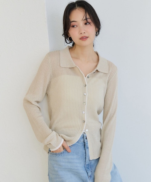 VIS（ビス）の「ポロ襟配色シアーリブカーディガン/イージーケア（カーディガン/ボレロ・レディース・チャコール/ベージュ/ピンク・F）」の19枚目の写真
