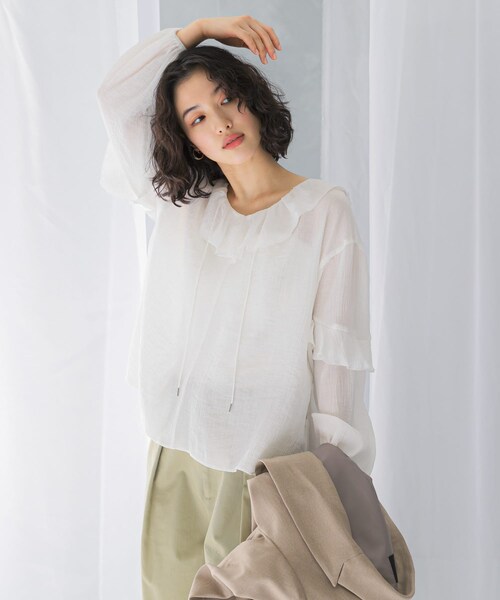 URBAN RESEARCH ROSSO（アーバンリサーチロッソ）の「『WEB/一部店舗限定カラー』楊柳フリルブラウス（シャツ/ブラウス・レディース・SAX/WHITE/YELLOW/PINK・FREE）」の11枚目の写真