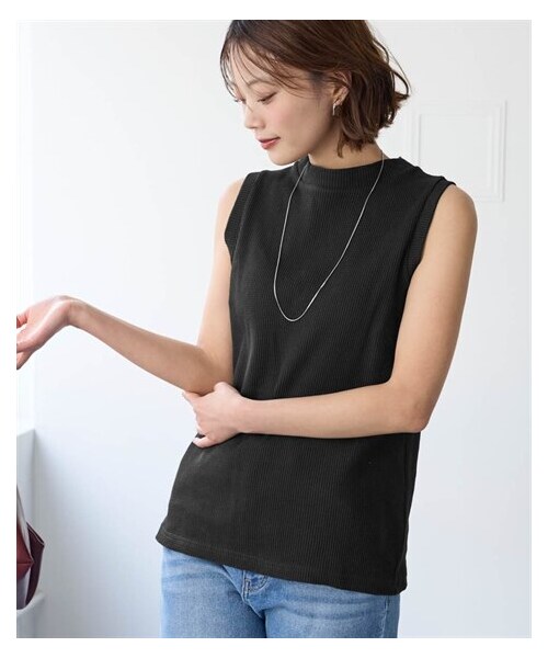 nissen（ニッセン）の「綿１００％ドライタッチワッフルハイネックタンクトップ（UVカット・吸汗速乾）＜大きいサイズ有＞（キャミソール・レディース・オフホワイト/黒/杢チャコールグレー・S/M/L/LL/3L/4L/5L/6L/8L/10L）」の19枚目の写真