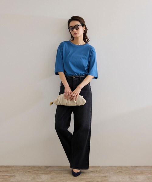 ROPE'（ロペ）の「【洗える】グレイス天竺 5分袖Tシャツ（Tシャツ/カットソー・レディース・ブラック/ホワイト/ブルー・F）」の8枚目の写真