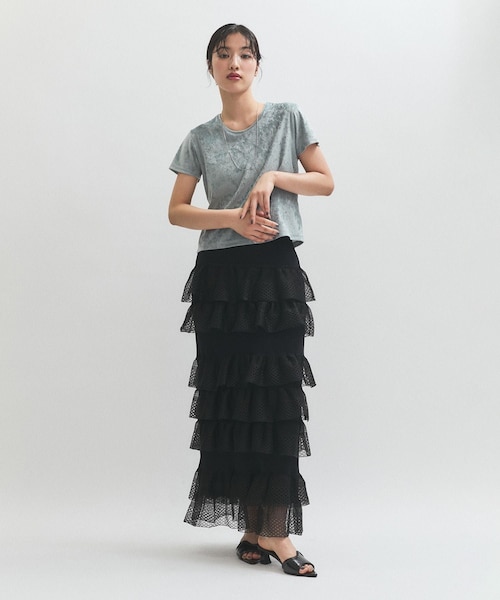 ADAM ET ROPE'（アダムエロペ）の「シアーフリルスカート（スカート・レディース・ブラック/ホワイト/ダークブラウン・F）」の11枚目の写真