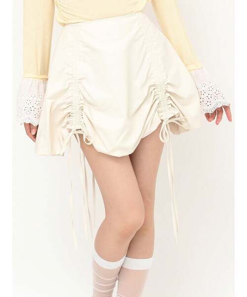 CALNAMUR（カルナムール）の「ドロストバルーンミニスカート（スカート・レディース・ホワイト/グリーン/ブラウン・F）」の2枚目の写真