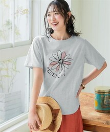 nissen | 【吸汗速乾】裾ラウンドプリントＴシャツ＜大きいサイズ有＞(Tシャツ/カットソー)