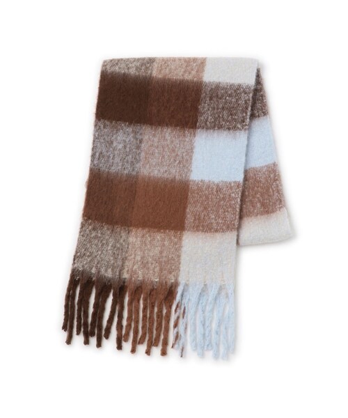 VIS（ビス）の「ふわふわフリンジチェックマフラー/静電気防止（マフラー・レディース・チャコール/ブラウン系/ブルー系/イエロー系・F）」の21枚目の写真