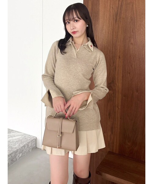 dazzlin（ダズリン）の「【POLO BCSコラボ】シャツレイヤードニットミニワンピース ※BEIGE WEB限定カラー（ワンピース・レディース・グレー/ブラック/ピンク/ベージュ・S/M）」の22枚目の写真