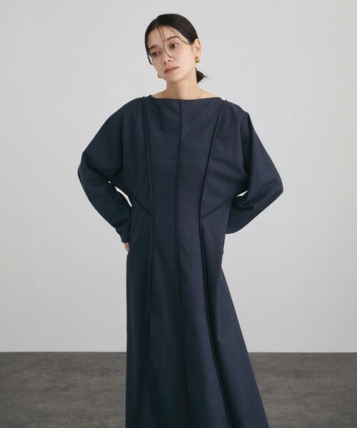 ADAM ET ROPE'(アダムエロペ)の「【Baserange(ベースレンジ)】NIKA DRESS(ドレス・レディース・ネイビー・XS)」の2枚目の写真