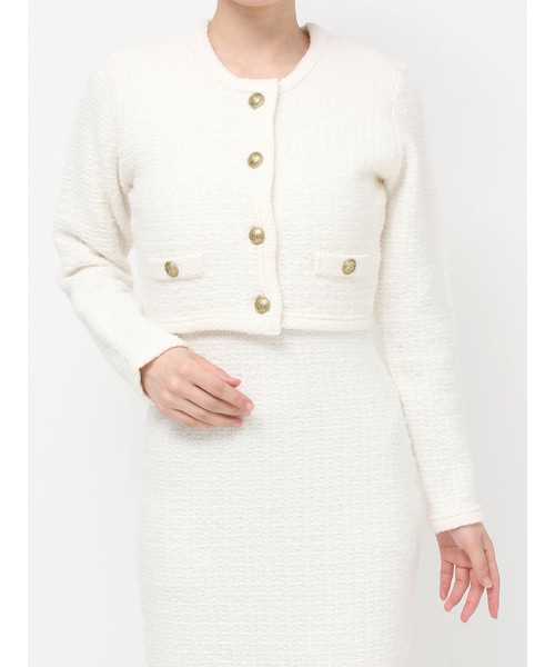 RESEXXY（リゼクシー）の「ノーカラーニットショートジャケット【セットアップ着用可能】（ノーカラージャケット・レディース・ホワイト/グレー/ブラック・F）」の2枚目の写真