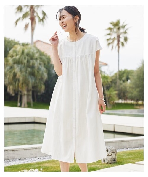 nissen（ニッセン）の「大きいサイズ　綿１００％ドビー織ワンピース（OtonaSMILE）（ワンピース・レディース・ネイビー/オフホワイト・L/LL/3L/4L/5L/6L/8L/10L）」の6枚目の写真