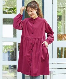 nissen | 大きいサイズ 綿１００％コーディロイバンドカラーゆるシャツワンピース(ワンピース)