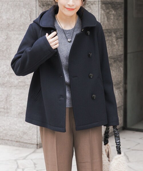 URBAN RESEARCH DOORS（アーバンリサーチドアーズ）の「ショールカラー2WAYショートコート（テーラードジャケット・レディース・CAMEL/NAVY・S/M）」の6枚目の写真