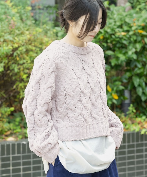 EKAL（エカル）の「ケーブルモールニットプルオーバー（ニット/セーター・レディース・L.ブルー/L.グレー/ブラック・One）」の2枚目の写真