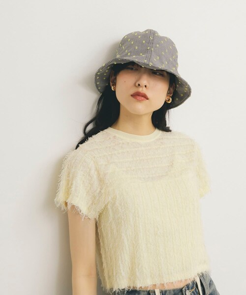 KBF（ケイビーエフ）の「刺繍チェックチューリップHAT（ハット・レディース・BLACK/BLUE・one）」の6枚目の写真