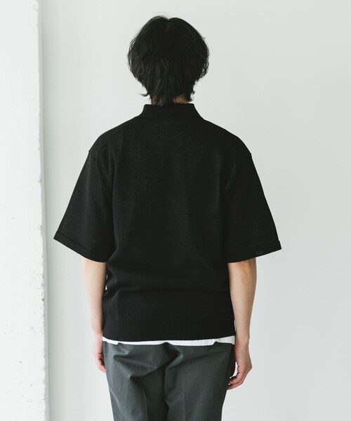 URBAN RESEARCH DOORS（アーバンリサーチドアーズ）の「リネン混ハイゲージ スキッパーニットポロシャツ（ポロシャツ・メンズ・BLACK/BLUE・M/L）」の5枚目の写真