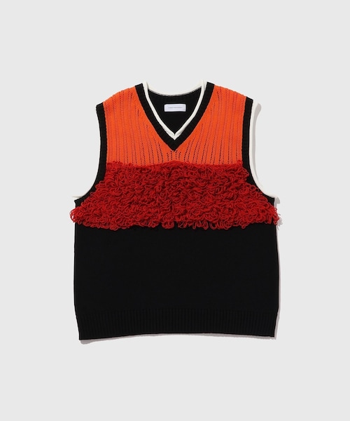 ADAM ET ROPE'(アダムエロペ)の「【LIBRIO MENDONCA/リブリオ メンドンサ】KNIT MOP VEST(ベスト・メンズ・ブラック/グリーン・F)」の1枚目の写真