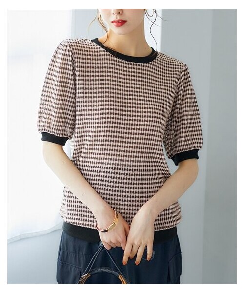 nissen（ニッセン）の「5分袖ハニカムジャガードカットソートップス（Tシャツ/カットソー・レディース・黒系/テラコッタ系/ティーグリーン系・L/LL/3L/4L/5L/6L/8L/10L）」の10枚目の写真