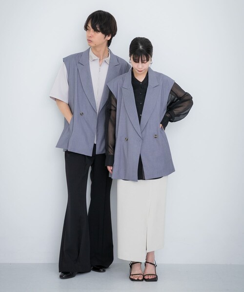SENSE OF PLACE by URBAN RESEARCH（センスオブプレイスバイアーバンリサーチ）の「『ユニセックス』『セットアップ対応』 サイドスリットテーラードベスト（テーラードジャケット・メンズ・BLACK/GRAY/MINT・M/L）」の19枚目の写真