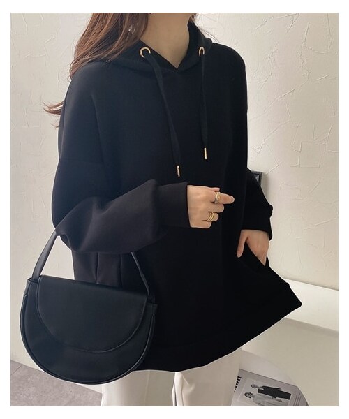 nissen（ニッセン）の「サイドジップダンボールニットパーカー（パーカー・レディース・黒/ラベンダー・F）」の3枚目の写真